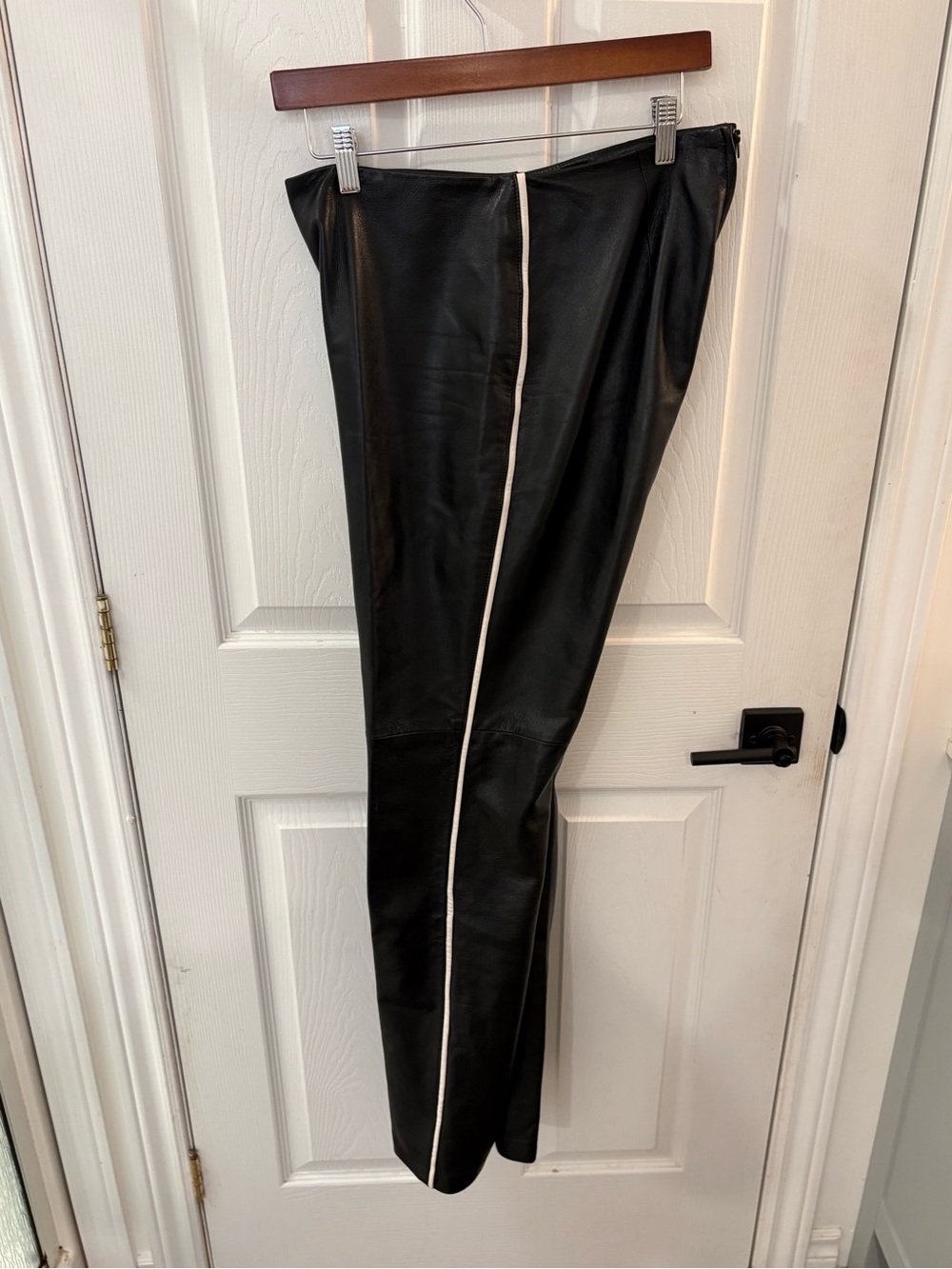 Danier Black Faux Leather Pants with White Trim